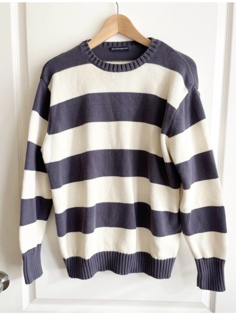 Brandy Melville Blue White Striped  Crew Neck Sweater O/S Preppy Coastal Beachy